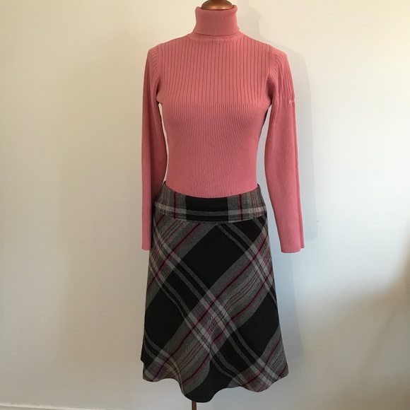 Smart set -Grey, Black & Pink Wool Blend Plaid Patern Skirt - Picture 1 of 8